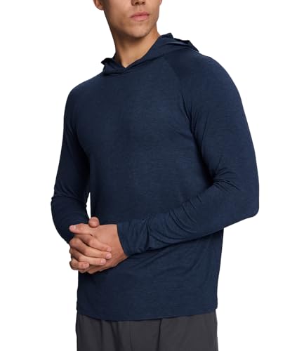 BAMBOO COOL Mens UPF 50 Sun Protection Hoodies Soft and Lightweight Long Sleeve SPF Fishing Thumbhole Shirts Hooded Dark Blue - Image 1