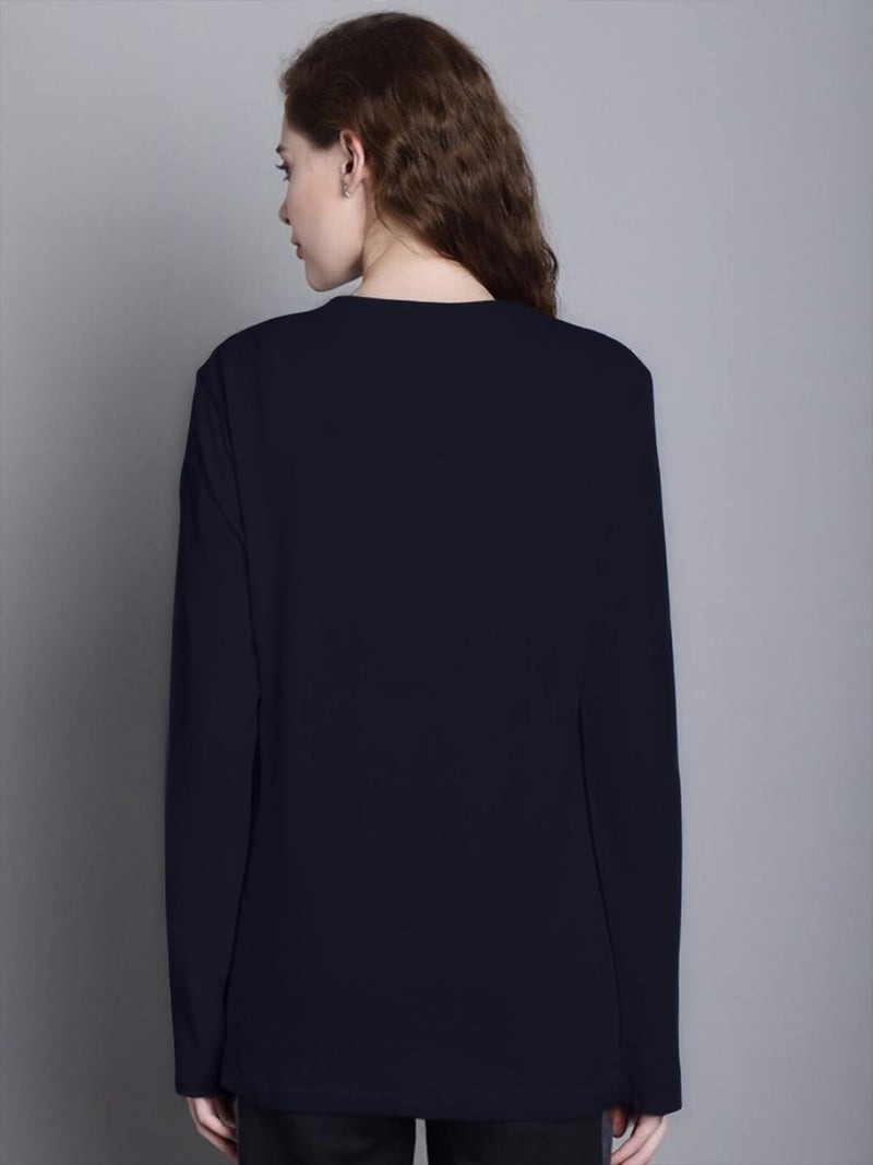 JUNEBERRY® Cotton Round Neck Regular Fit Plain Solid Full Sleeve T-Shirt Combo for Women (Pack of 3) (PO3_JB_FS_GR_NY_CR_L) - Image 5