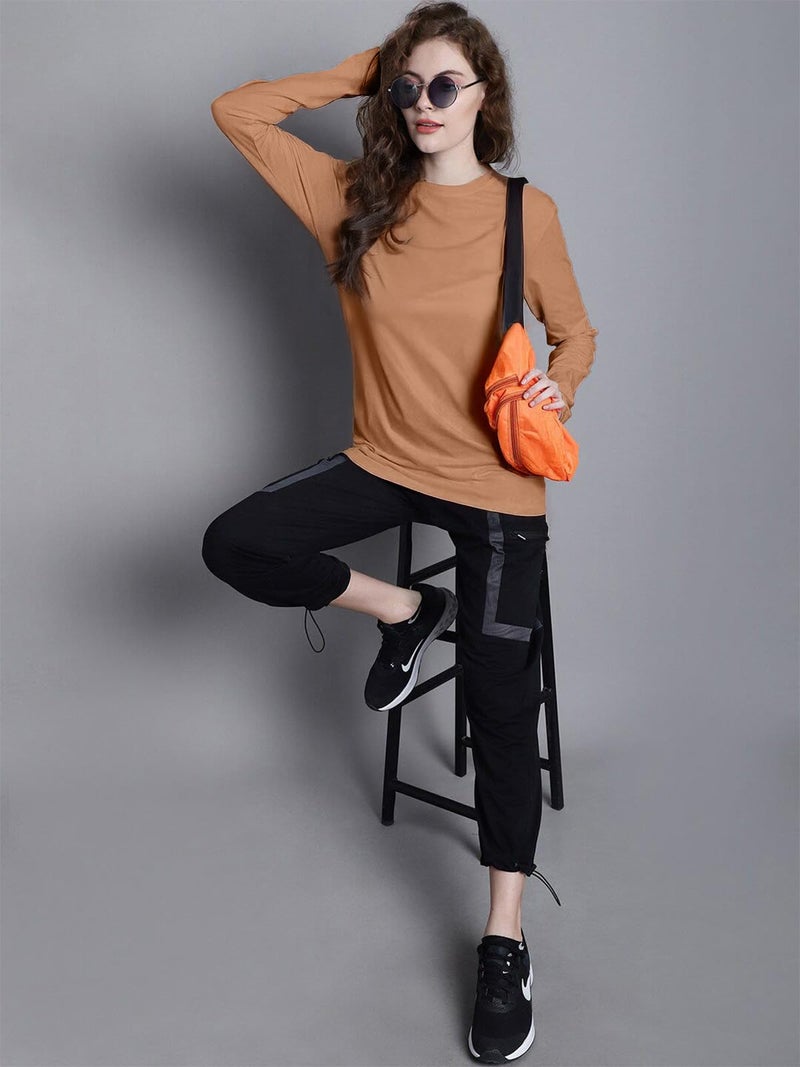 JUNEBERRY® Cotton Round Neck Regular Fit Plain Solid Full Sleeve T-Shirt Combo for Women (Pack of 3) (PO3_JB_FS_GR_NY_CR_L) - Image 2