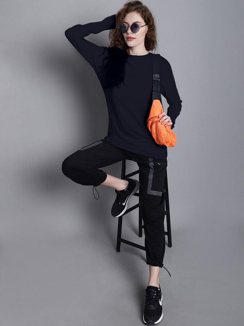 JUNEBERRY® Cotton Round Neck Regular Fit Plain Solid Full Sleeve T-Shirt Combo for Women (Pack of 3) (PO3_JB_FS_GR_NY_CR_L) - Image 4