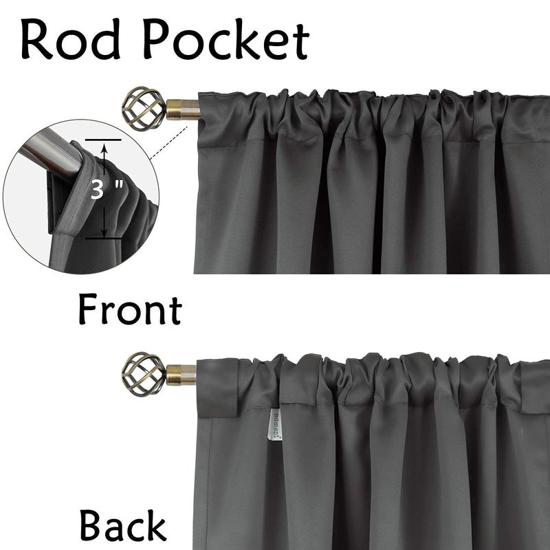BGment Rod Pocket and Back Tab Blackout Curtains for Bedroom - Thermal Insulated Room Darkening Curtains for Living Room  2 Window Curtain Panels (52 x 95 inch  Dark Grey) - Image 3