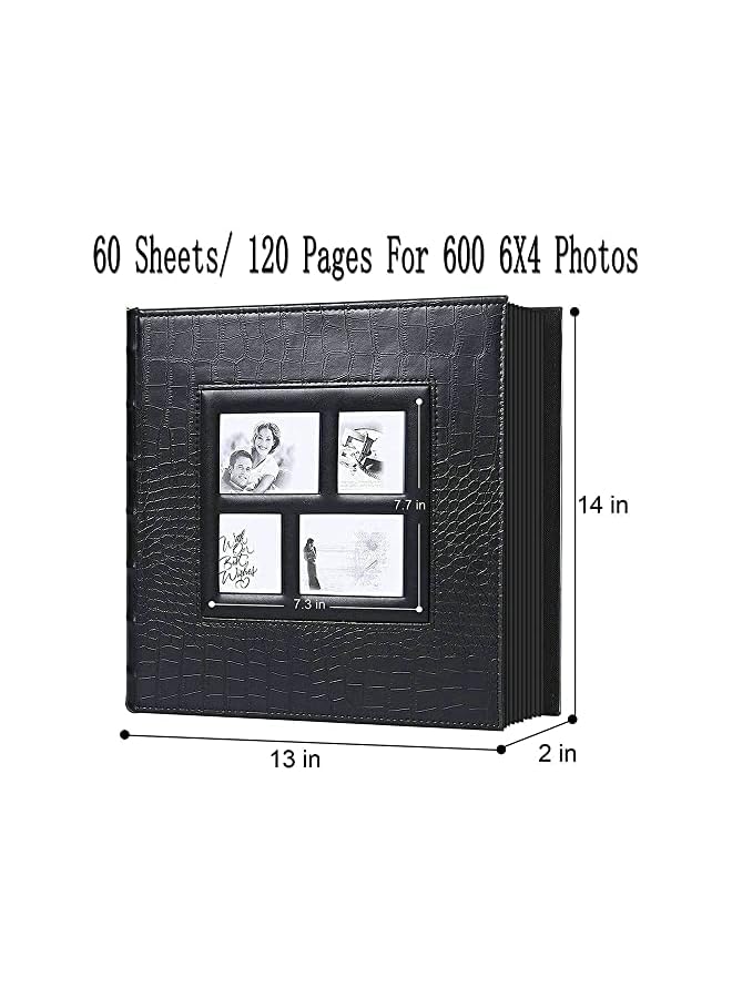 The Bros Extra Large Photo Album 600 Pockets With Window,Sewn Bonded Leather Book Pockets Hardcover Photo Frame 6x4 Photos Wedding Gift Valentines Day Present (Black) - Image 2
