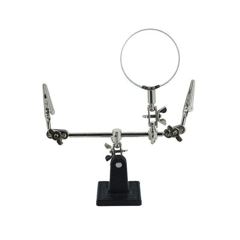 DEVMO Third Hand Soldering Solder Iron Stand Holder Magnifier Station Tool Adjustable Helping Hand with Magnifying Glass Dual Alligator Clips - Image 1
