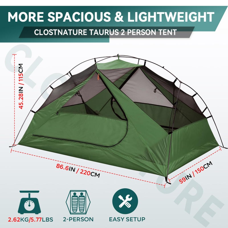 Clostnature 2 Person Backpacking Tent - Lightweight Two Person Tent for Backpacking, Easy Set Up Waterproof Camping Tent for Adults, Kids, Scouts, Large Size Outdoor, Hiking Gear - Image 2