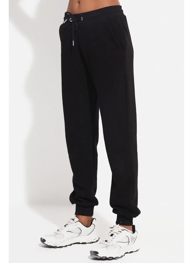 JUNE June Women Relaxed Fit Ribbed Basic Sweatpant Black