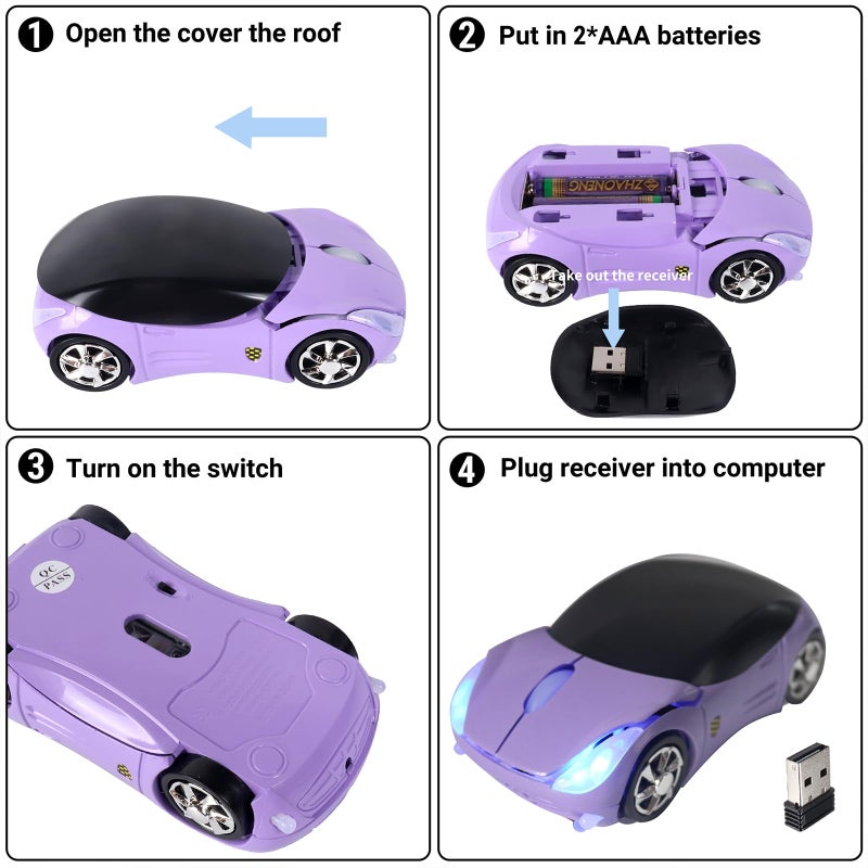 elec Space Wireless Mouse, 2.4GHz Car Wireless Mouse Cool 3D Sport Ergonomic Optical Cordless Mice with USB Receiver for PC Laptop Computer Women Small Hands (Purple) - Image 5