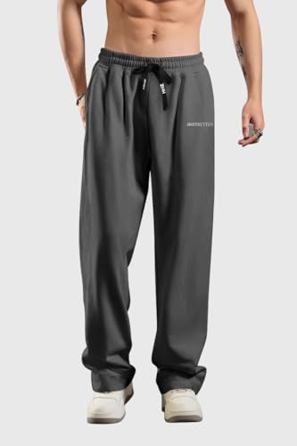 HHZ Men's Cotton Casual Loose Fit Sweatpants Yoga Baggy Sweats Open Bottom Sweatpants Lounge Jogging Gym Workout Pants Wide Leg Sweatpant(Y001Grey,42) - Image 2