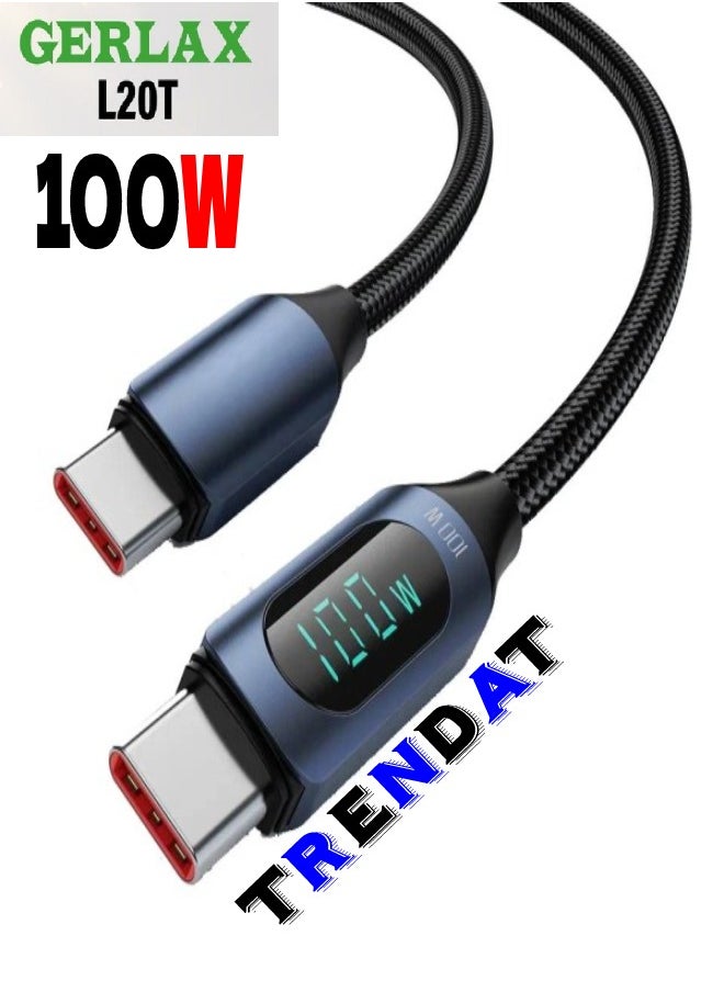 GERLAX 100W Fast Charging Cable And Screen To Show The Charging Capacity From Type C to Type C  - Image 1