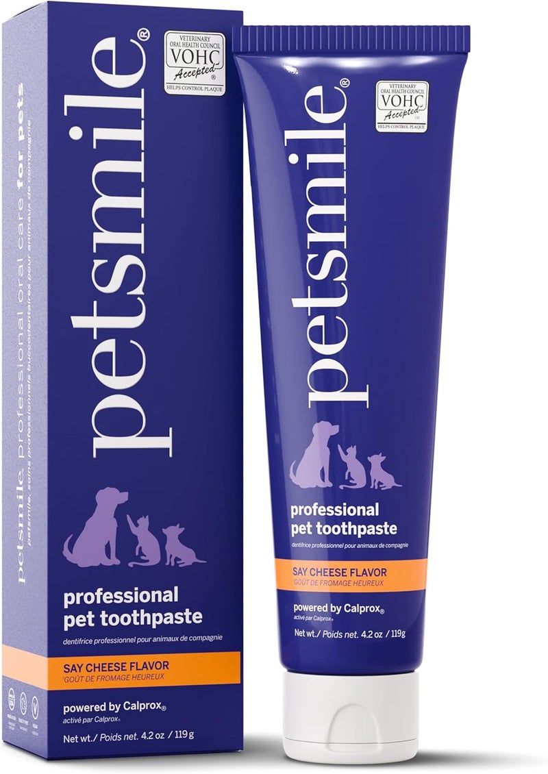 petsmile Professional Pet Toothpaste - Cat & Dog Teeth Cleaning Supplies - Controls Plaque, Tartar, & Bad Breath - VOHC Accepted Toothpaste - Pet Dental Care Essentials (Say Cheese, 4.2 Oz) - Image 1