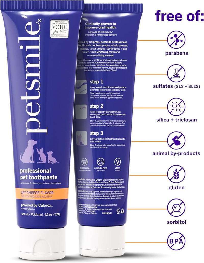 petsmile Professional Pet Toothpaste - Cat & Dog Teeth Cleaning Supplies - Controls Plaque, Tartar, & Bad Breath - VOHC Accepted Toothpaste - Pet Dental Care Essentials (Say Cheese, 4.2 Oz) - Image 2
