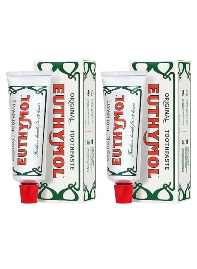 Euthymol Original Toothpaste for cleaning teeth and protecting gums with a distinctive fresh scent, 75 ml (2 PIECES) - Image 1