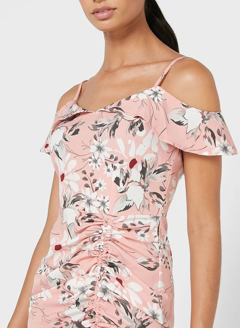 ELLA Ruffle Hem Bardot Dress