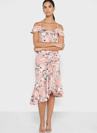 ELLA Ruffle Hem Bardot Dress