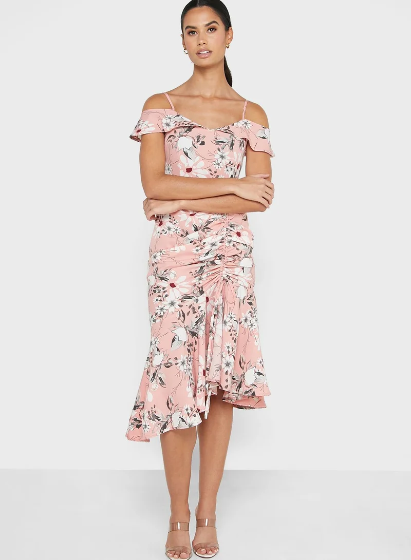 ELLA Ruffle Hem Bardot Dress