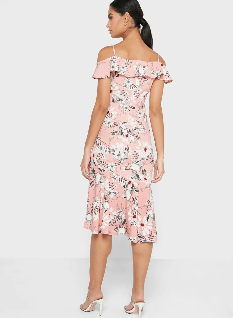 ELLA Ruffle Hem Bardot Dress