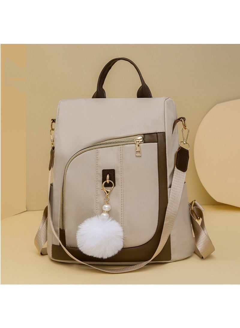 عربست حقيبة ظهر نسائية أنيقة بسيطة مع كرات صوفية، حقيبة سفر عادية، حقيبة ظهر من النايلون للنساء، حقيبة كتف، حقيبة ظهر قابلة للتحويل مضادة للسرقة ومقاومة للماء (بيج) - Image 1