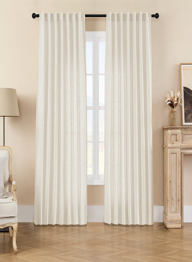 Joydeco Linen Curtains 2 Panel Set,Light Filtering, Ivory on Linen Curtains 84 Inch Curtains for Living Room, Cream Drapes 84 Inches Long Rod Pocket Back Tab Curtains (84" L x 37" W) - Image 1