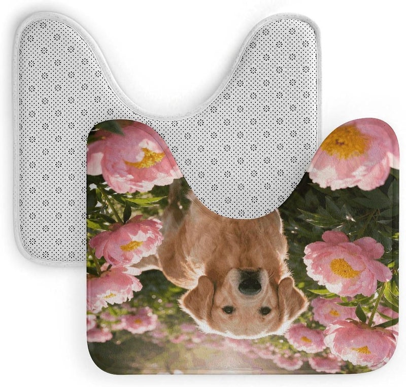 U-Shaped Bathroom Rug 20"x16" - Golden Retriever & Daisy Soft Coral Fleece Toilet Mat - Super Absorbent & Non-Slip Contour Bath Mat - Washable Toilet Base Rug for Bathroom - Image 4