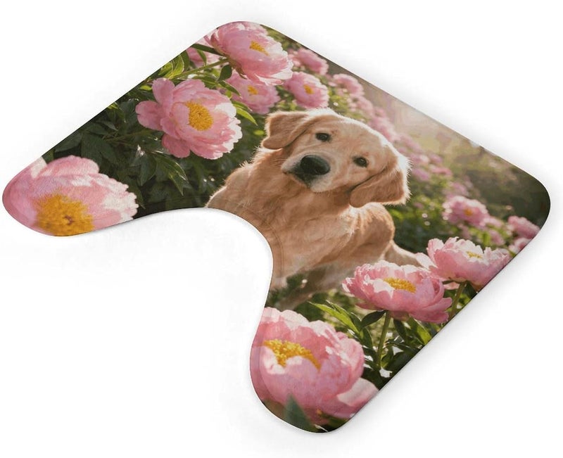 U-Shaped Bathroom Rug 20"x16" - Golden Retriever & Daisy Soft Coral Fleece Toilet Mat - Super Absorbent & Non-Slip Contour Bath Mat - Washable Toilet Base Rug for Bathroom - Image 5