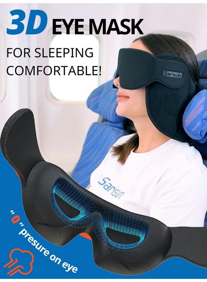 SARISUN SARISUN Upgraded Travel Pillow, U-Shaped Airplane Head Strap for All Heights, 360° Support, 3D Sleep Mask, 100% Light Blocking, Long Flights Essentials Headrest, Stop Bobblehead, Black - Image 4