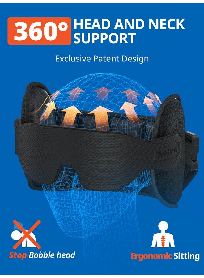 SARISUN SARISUN Upgraded Travel Pillow, U-Shaped Airplane Head Strap for All Heights, 360° Support, 3D Sleep Mask, 100% Light Blocking, Long Flights Essentials Headrest, Stop Bobblehead, Black - Image 3