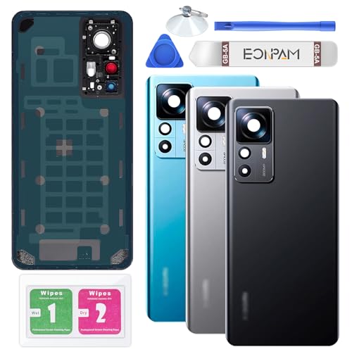 Eonpam Back Glass Replacement for Xiaomi 12T Pro Back Cover Rear Housing with Camera Lens Repair Tool Kit Genuine Rear Glass Black - Image 1