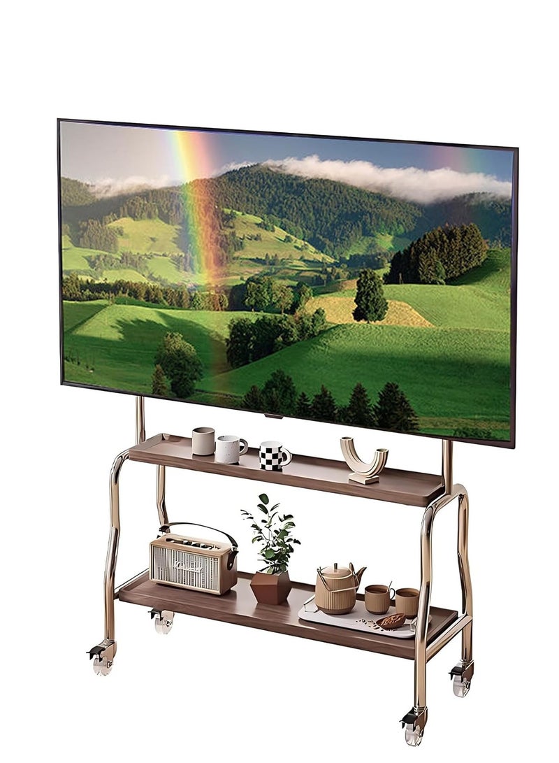 كول بيبي حامل تلفزيون متنقل بعجلات، عربة تلفزيون متدحرجة قابلة للتعديل الارتفاع للشاشات مقاس 43-75 بوصة، إطار من الفولاذ المقاوم للصدأ مع أرفف خشبية، إدارة الكابلات، حامل أرضي محمول للمنزل والمكتب - Image 1