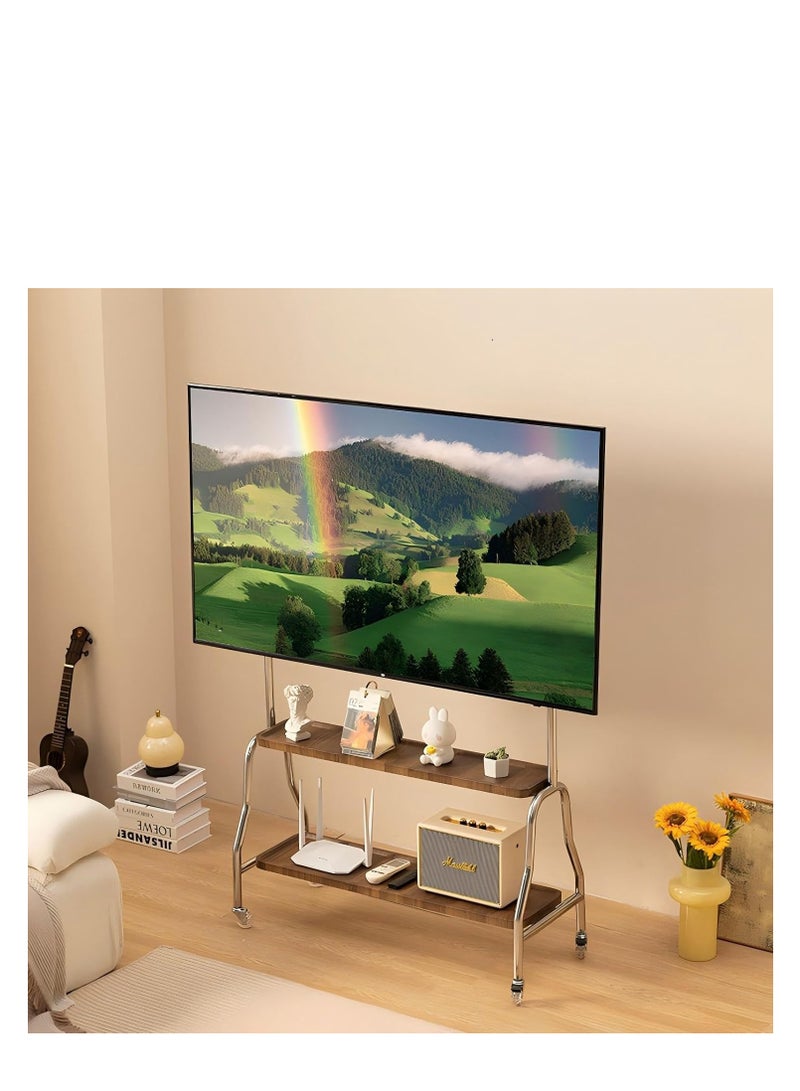 كول بيبي حامل تلفزيون متنقل بعجلات، عربة تلفزيون متدحرجة قابلة للتعديل الارتفاع للشاشات مقاس 43-75 بوصة، إطار من الفولاذ المقاوم للصدأ مع أرفف خشبية، إدارة الكابلات، حامل أرضي محمول للمنزل والمكتب - Image 4