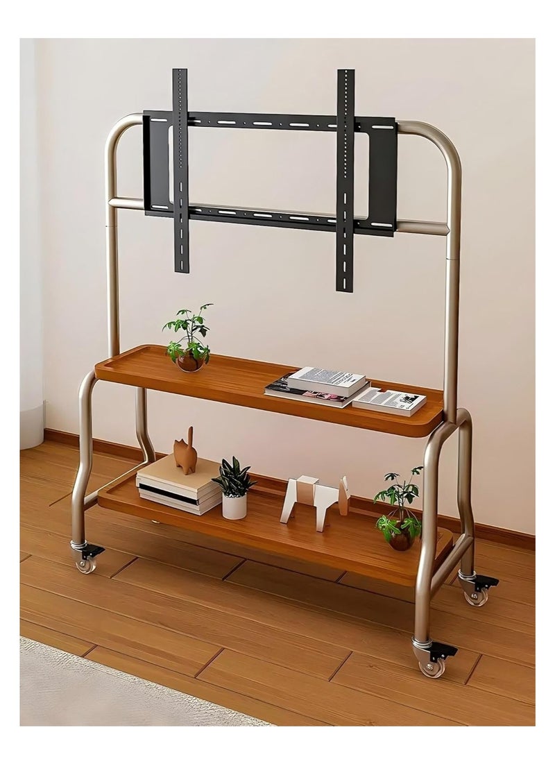 كول بيبي حامل تلفزيون متنقل بعجلات، عربة تلفزيون متدحرجة قابلة للتعديل الارتفاع للشاشات مقاس 43-75 بوصة، إطار من الفولاذ المقاوم للصدأ مع أرفف خشبية، إدارة الكابلات، حامل أرضي محمول للمنزل والمكتب - Image 5