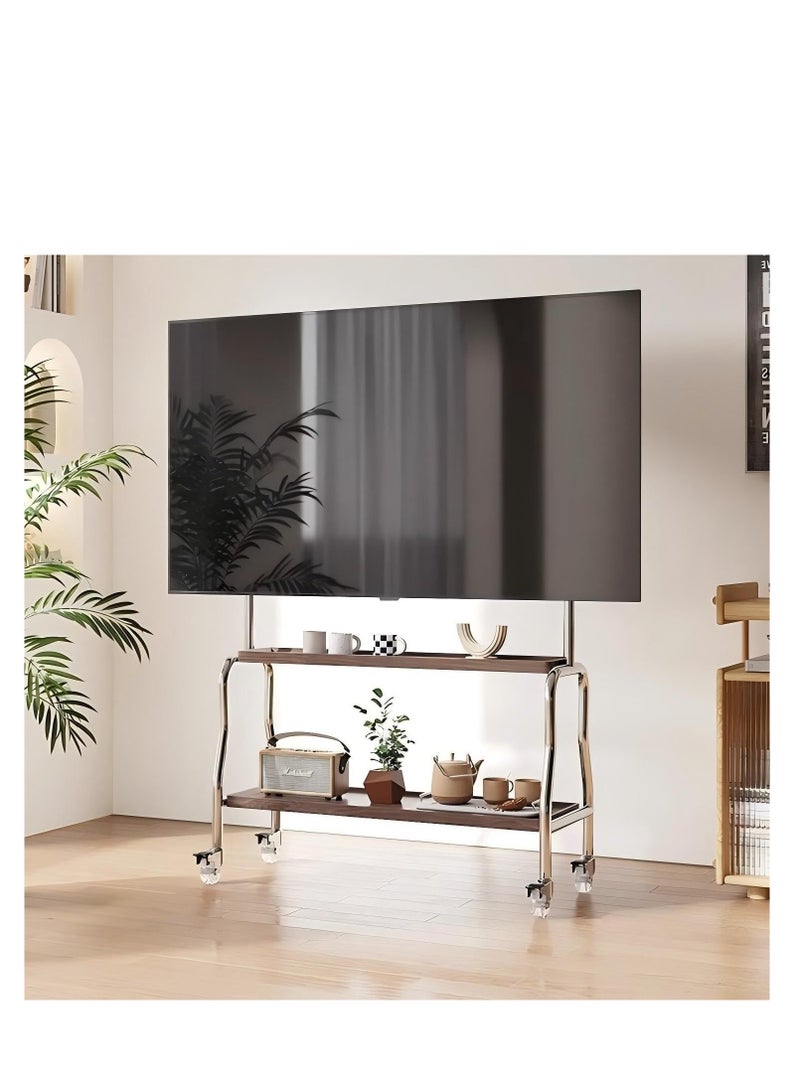 كول بيبي حامل تلفزيون متنقل بعجلات، عربة تلفزيون متدحرجة قابلة للتعديل الارتفاع للشاشات مقاس 43-75 بوصة، إطار من الفولاذ المقاوم للصدأ مع أرفف خشبية، إدارة الكابلات، حامل أرضي محمول للمنزل والمكتب - Image 3