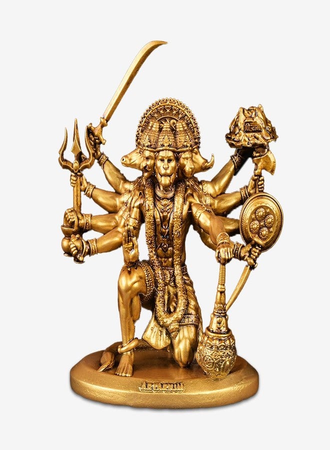 Artarium Panchmukhi Hanuman Idol, Sitting Hanuman Ji Statue for Car and Home Decor, Golden & Antique Hanuman Ji Idol for Pooja Room, Bajrang Bali Idol for Car Dashboard, Size - 3.5 Inch - Image 1