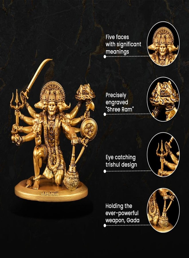 Artarium Panchmukhi Hanuman Idol, Sitting Hanuman Ji Statue for Car and Home Decor, Golden & Antique Hanuman Ji Idol for Pooja Room, Bajrang Bali Idol for Car Dashboard, Size - 3.5 Inch - Image 3