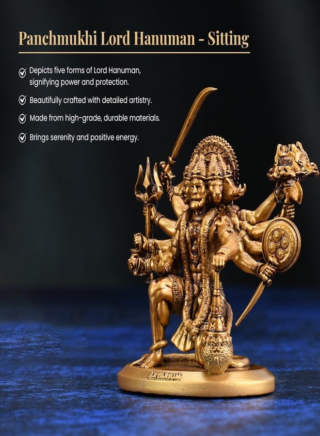 Artarium Panchmukhi Hanuman Idol, Sitting Hanuman Ji Statue for Car and Home Decor, Golden & Antique Hanuman Ji Idol for Pooja Room, Bajrang Bali Idol for Car Dashboard, Size - 3.5 Inch - Image 5