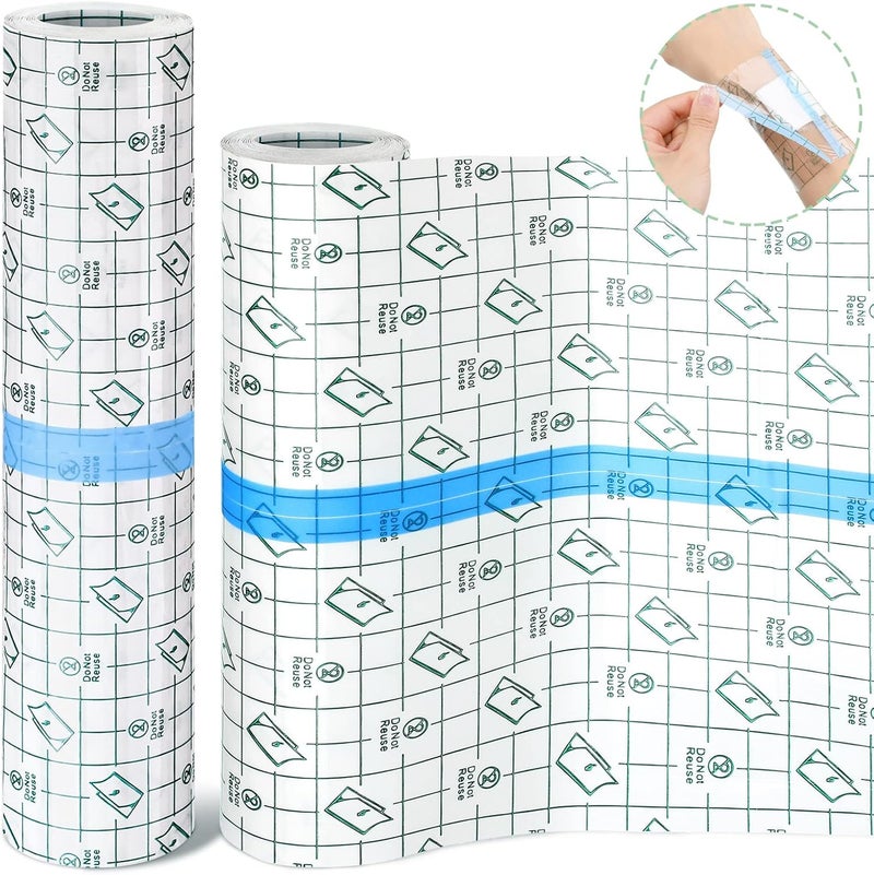 Nuanchu 2 Rolls Transparent Stretch Adhesive Bandage Waterproof Tattoo Bandage Round Transparent Film Dressing Clear Adhesive Dressing Tape for Shower Tattoos8 Inch 10 Inch Wide - Image 1
