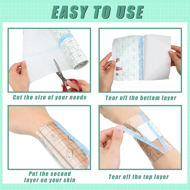 Nuanchu 2 Rolls Transparent Stretch Adhesive Bandage Waterproof Tattoo Bandage Round Transparent Film Dressing Clear Adhesive Dressing Tape for Shower Tattoos8 Inch 10 Inch Wide - Image 4