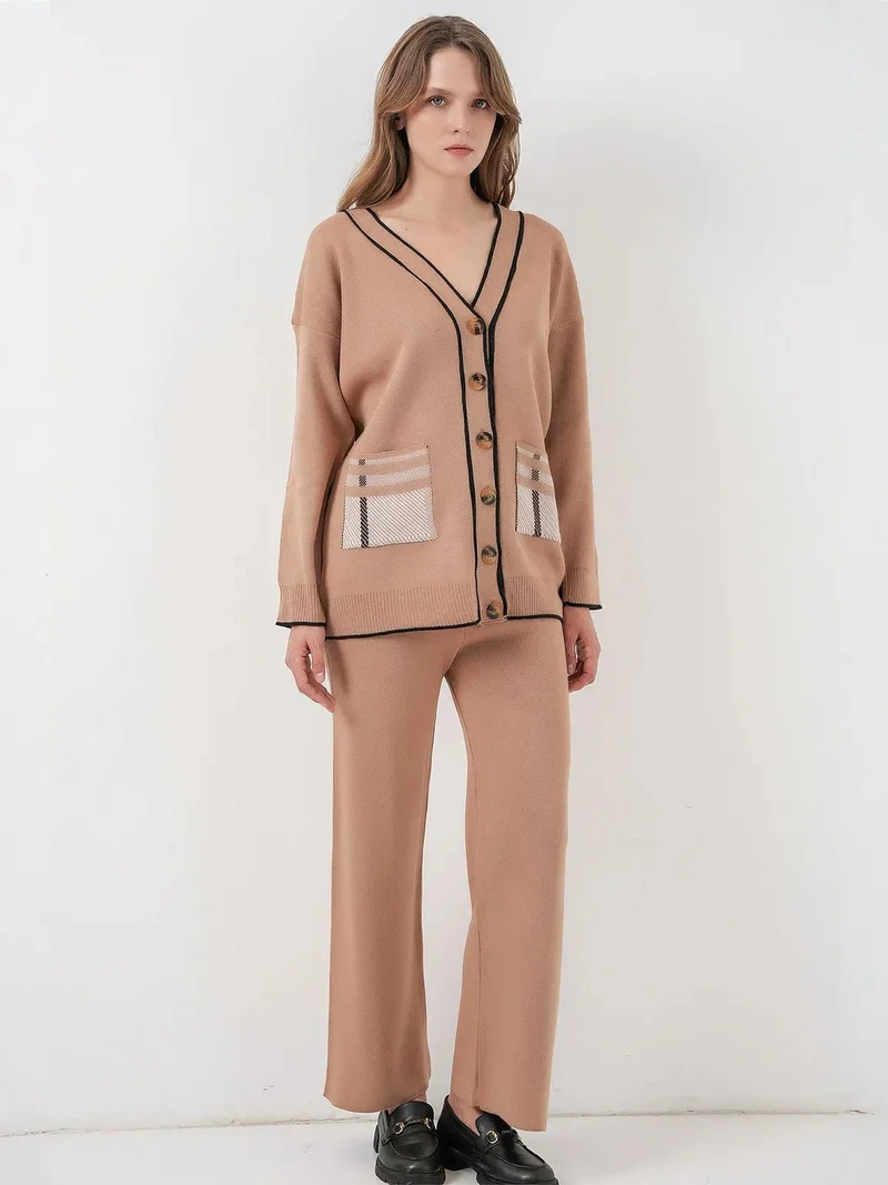 بيغ دارت BDART Pocket Detailed V-neck Cardigan and Wide Leg Pants Set