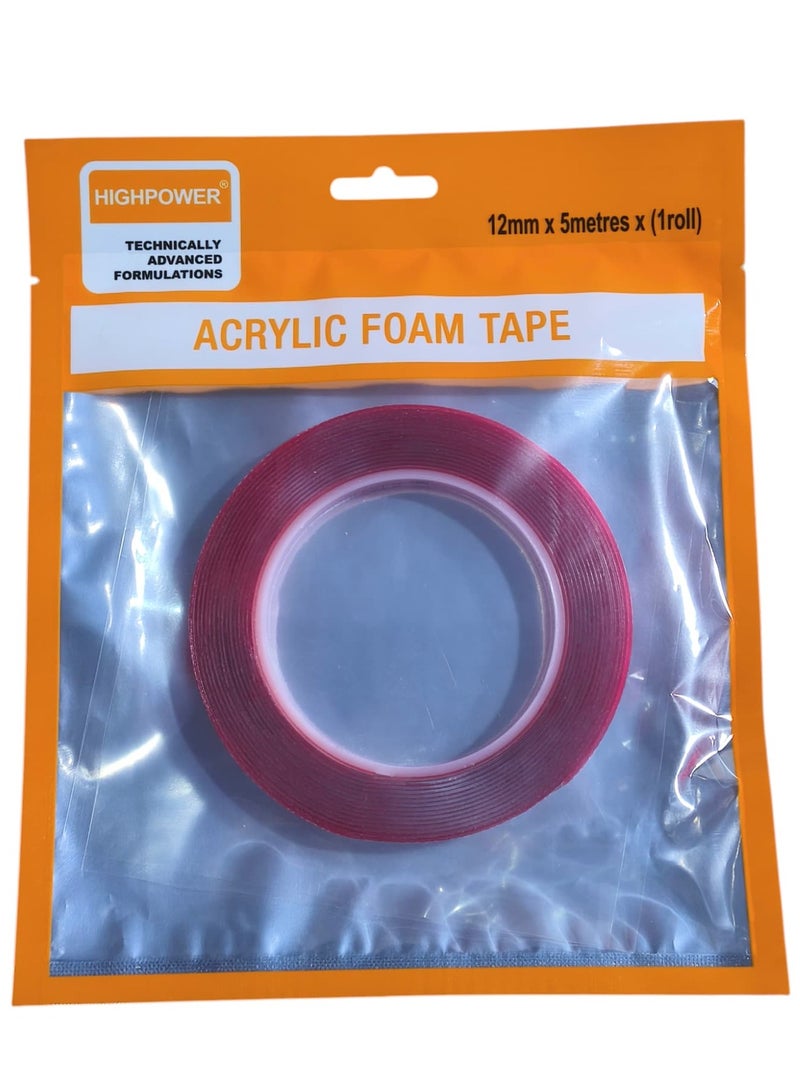 هاى باور شريط لاصق مزدوج الوجه شفاف قوي – عرض 12 ملم، طول 5 متر – مقاوم للماء وقابل للإزالة للزينة، السجاد، الزجاج، الأعمال اليدوية والاستخدام المنزلي والمكتبي - Image 1