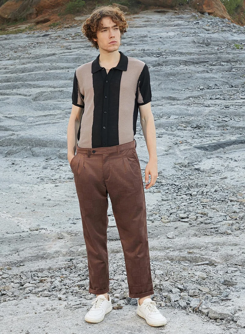 كامبوس سوترا Men's Sepia Brown Ribbed-Tactile Tailored Trousers