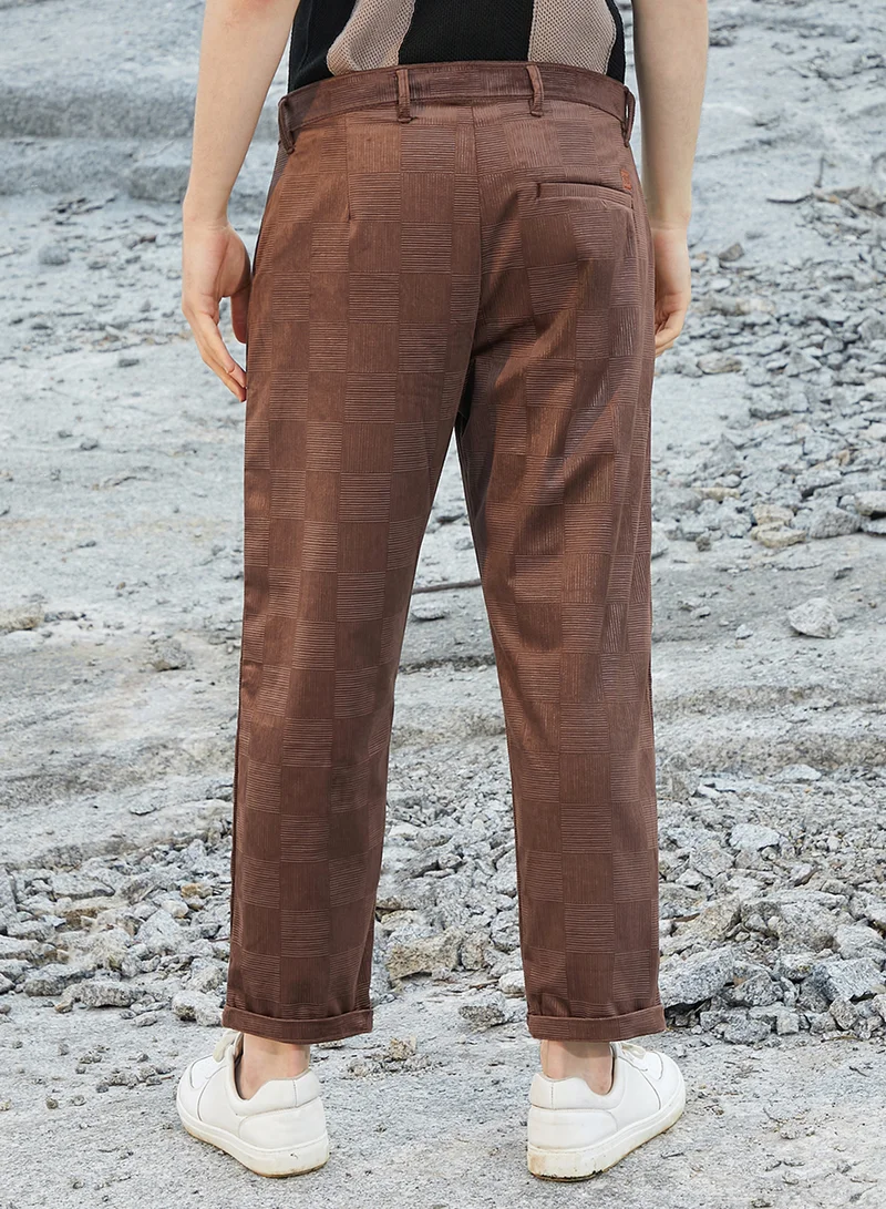 كامبوس سوترا Men's Sepia Brown Ribbed-Tactile Tailored Trousers