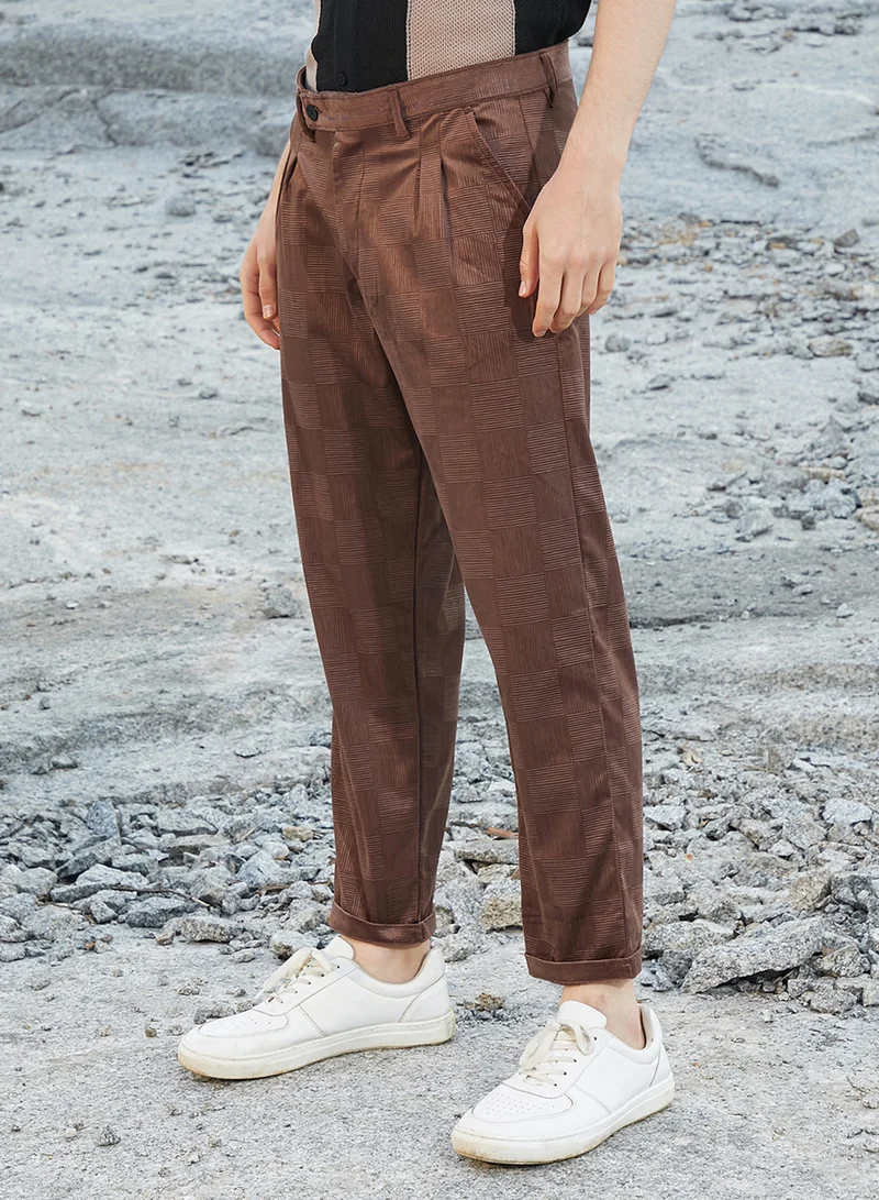 كامبوس سوترا Men's Sepia Brown Ribbed-Tactile Tailored Trousers