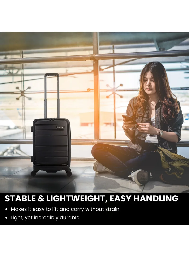 Discovery Discovery Patrol Hardside Travel Suitcase Set, 100% PC Durable Ultra Lightweight Hard Case Expandable Luggage, 4 Double Wheel, TSA Lock 3pcs Trolley Bag Anthracite Black (20+24+28 Inch).