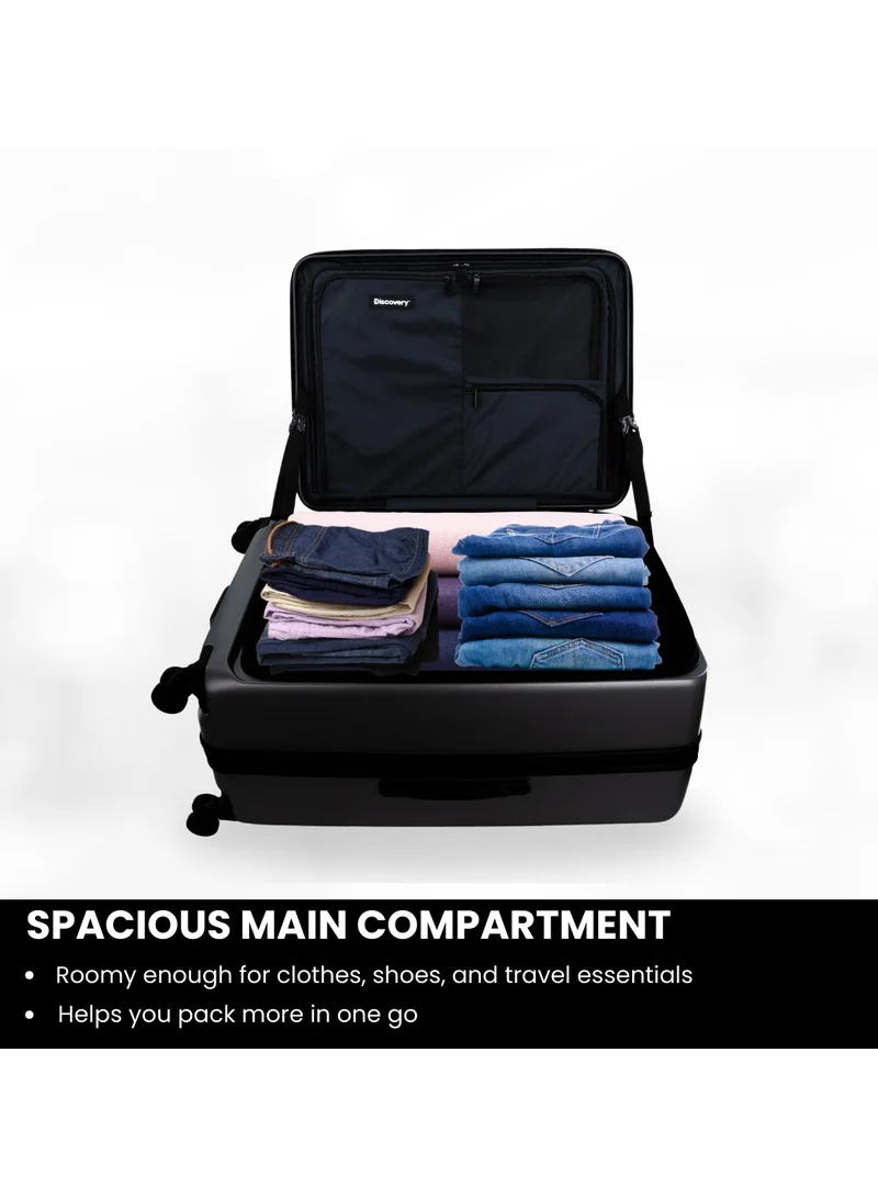 Discovery Discovery Patrol Hardside Travel Suitcase Set, 100% PC Durable Ultra Lightweight Hard Case Expandable Luggage, 4 Double Wheel, TSA Lock 3pcs Trolley Bag Anthracite Black (20+24+28 Inch).