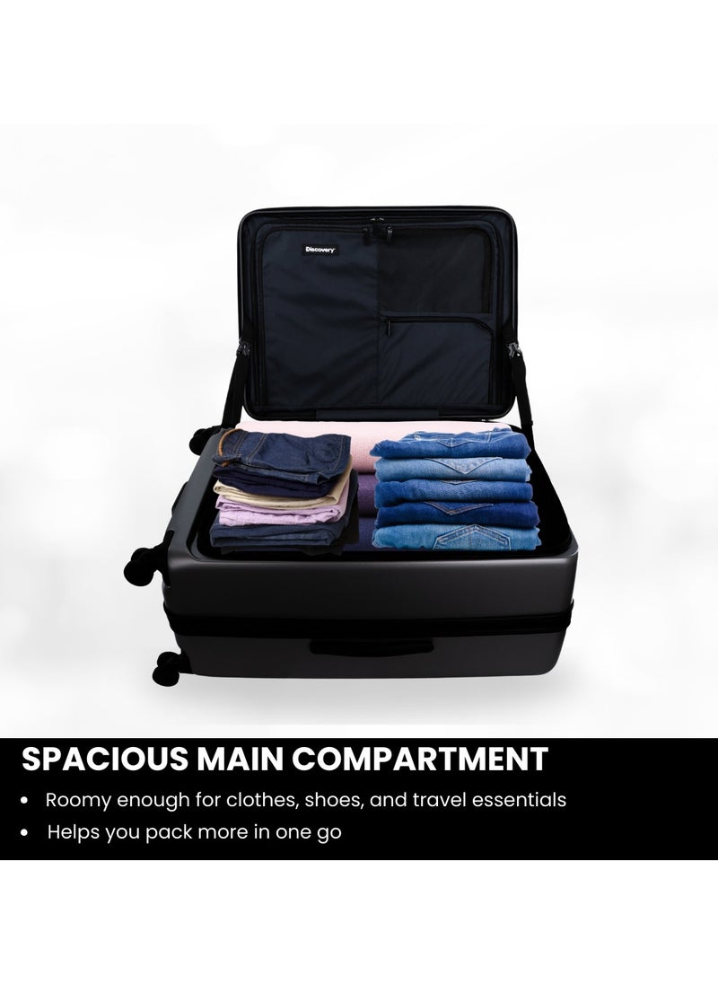 Discovery Discovery Patrol Hardside Travel Suitcase Set, 100% PC Durable Ultra Lightweight Hard Case Expandable Luggage, 4 Double Wheel, TSA Lock 3pcs Trolley Bag Anthracite Black (20+24+28 Inch).  - Image 5