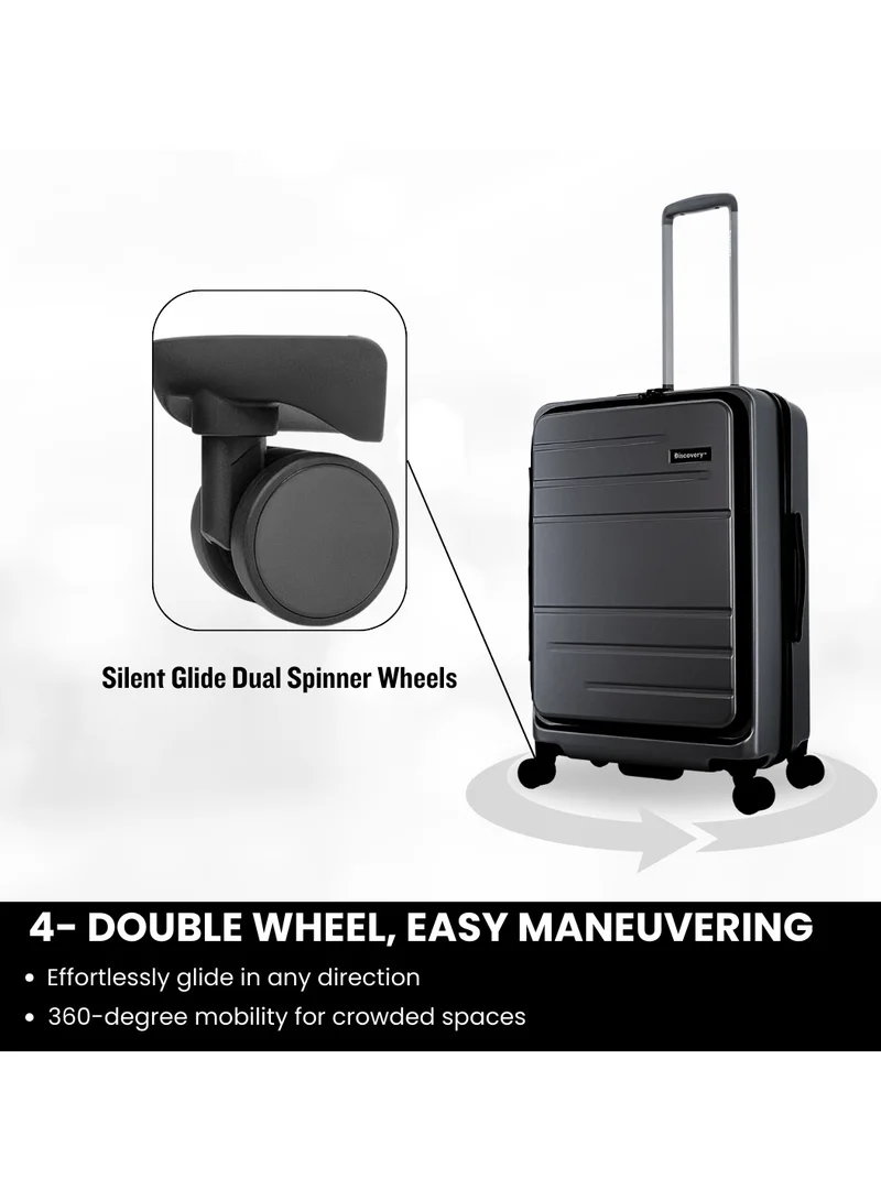 Discovery Discovery Patrol Hardside Travel Suitcase Set, 100% PC Durable Ultra Lightweight Hard Case Expandable Luggage, 4 Double Wheel, TSA Lock 3pcs Trolley Bag Anthracite Black (20+24+28 Inch).