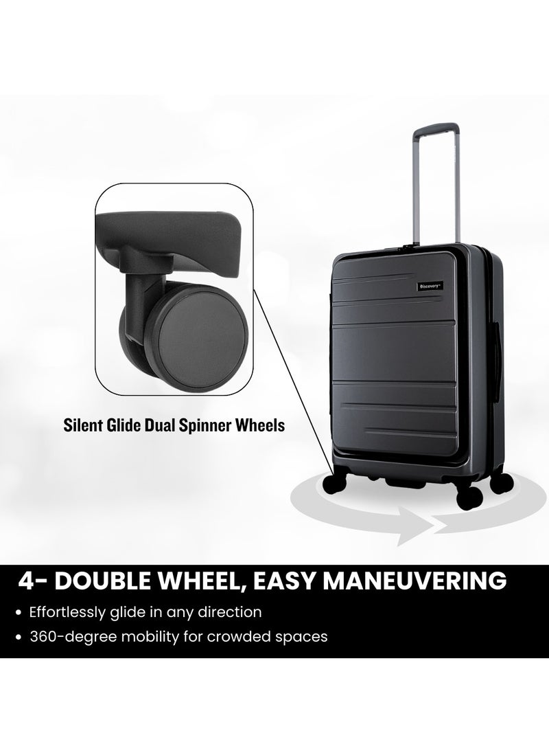 Discovery Discovery Patrol Hardside Travel Suitcase Set, 100% PC Durable Ultra Lightweight Hard Case Expandable Luggage, 4 Double Wheel, TSA Lock 3pcs Trolley Bag Anthracite Black (20+24+28 Inch).  - Image 3