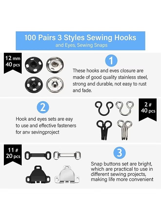 50 Pairs 3 Styles Skirt Hooks and Eyes Sewing Hook, Sewing Snaps Clothing Fixing Tools with Metal Snaps Buttons Fasteners Press Studs for Trousers Skirt Dress Sewing and DIY Crafting, 2 Colors - Image 2