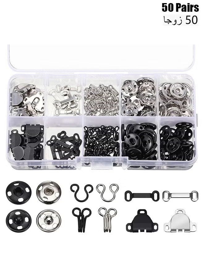 50 Pairs 3 Styles Skirt Hooks and Eyes Sewing Hook, Sewing Snaps Clothing Fixing Tools with Metal Snaps Buttons Fasteners Press Studs for Trousers Skirt Dress Sewing and DIY Crafting, 2 Colors - Image 1