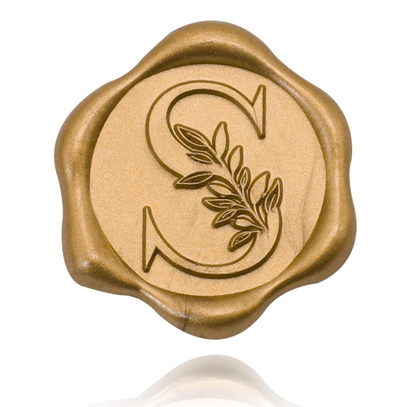 SWANGSA 100 Pack Letter S Wax Seal Stickers - Antique Gold Botanical Leaves Initial Alphabet Self-Adhesive Wax Stickers for Wedding Party Invitation Envelope Seals - Image 2