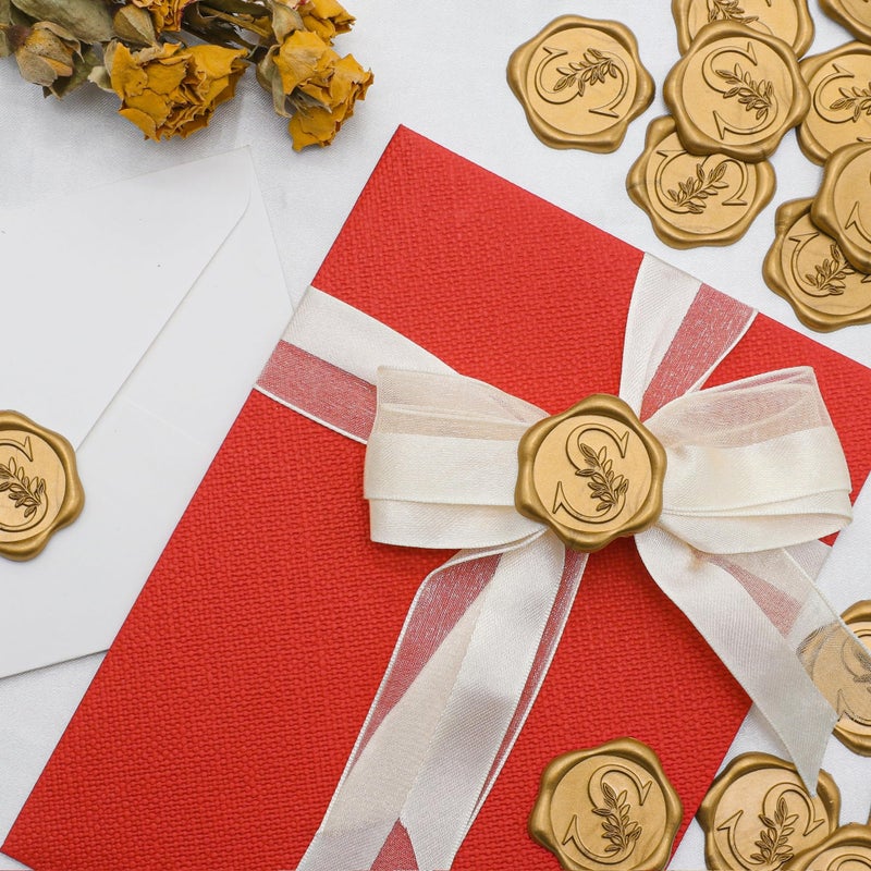 SWANGSA 100 Pack Letter S Wax Seal Stickers - Antique Gold Botanical Leaves Initial Alphabet Self-Adhesive Wax Stickers for Wedding Party Invitation Envelope Seals - Image 5