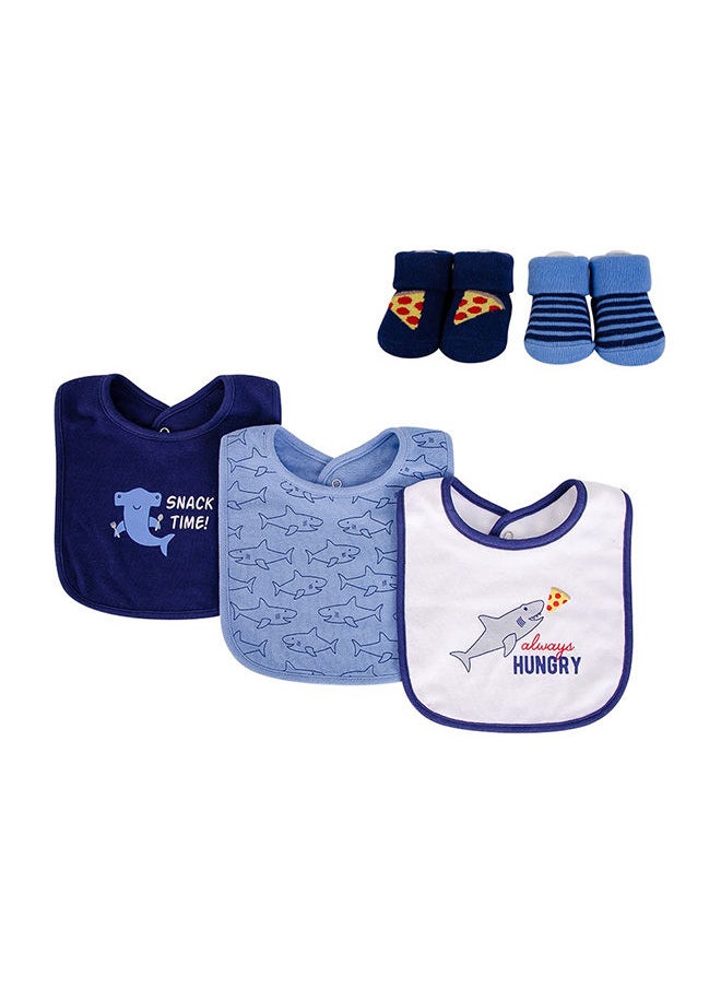 hudson baby Bib & Socks Set 5 Piece Hungry Shark  - Image 1